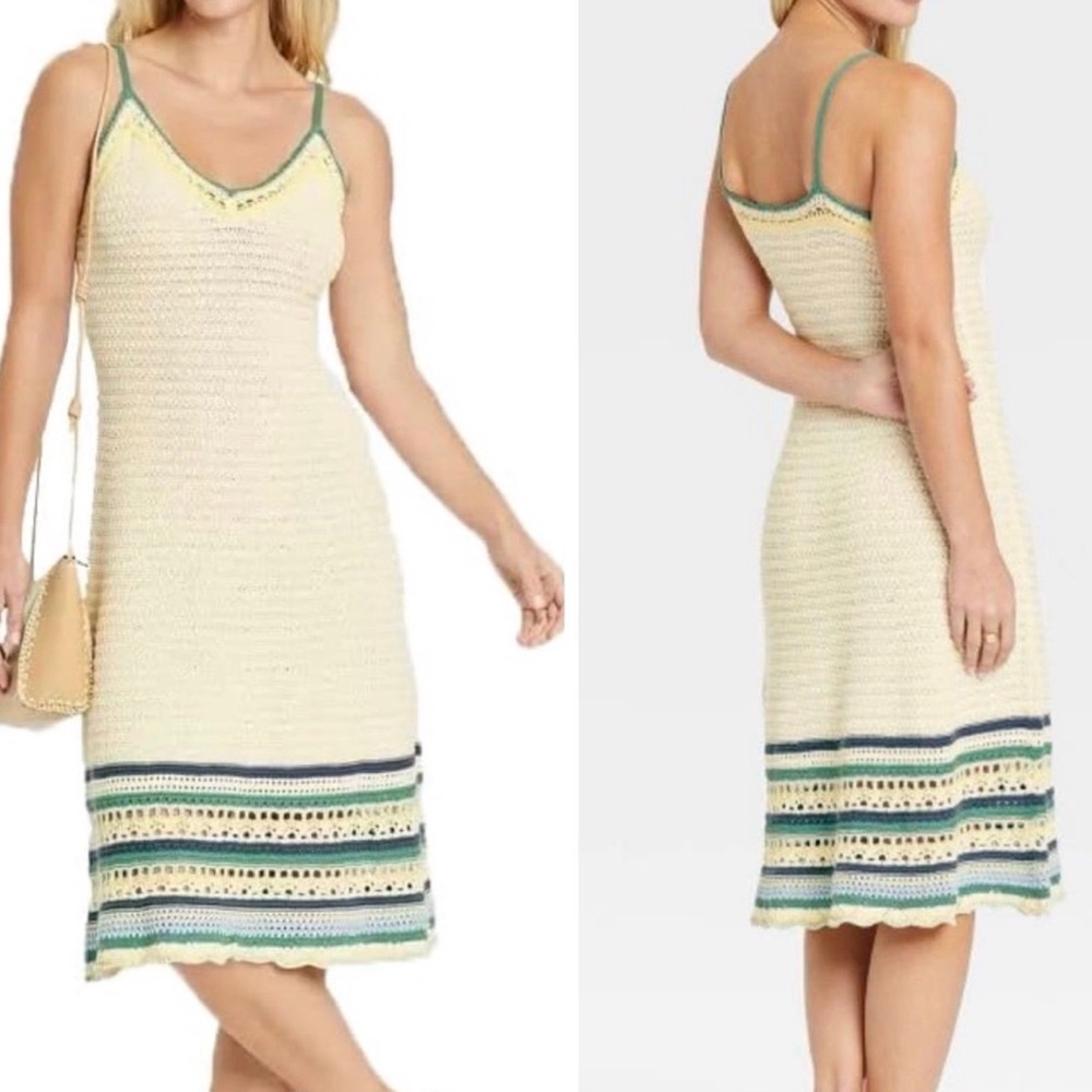 Universal Thread Cream Knit Dress with Yellow and Green Accents